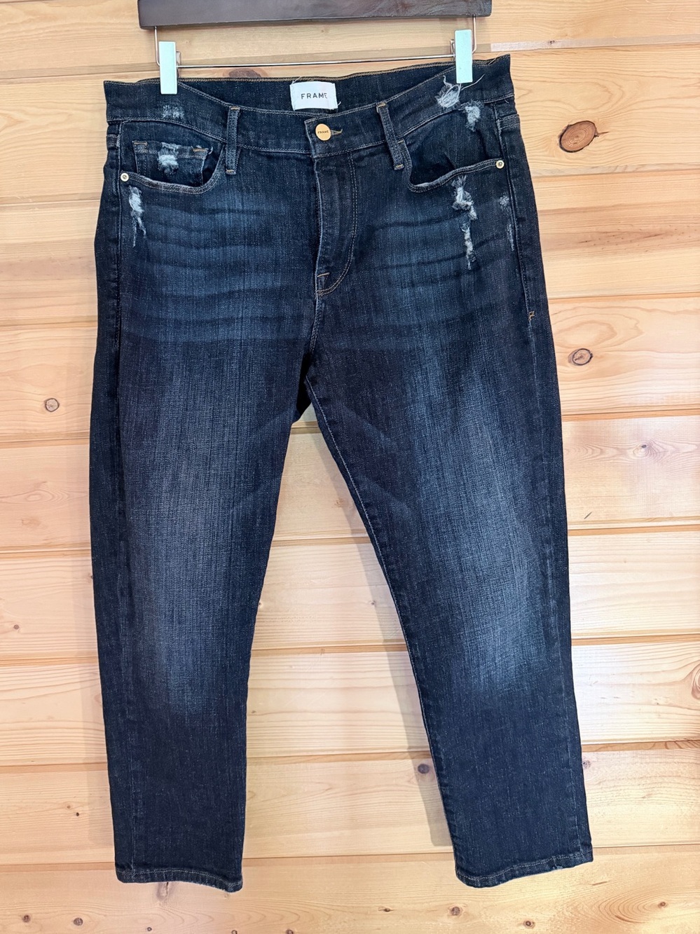 Frame Denim women’s Slim Straight Jeans with Distress